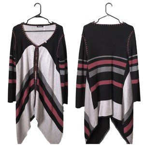Dolce Cabo Black, Red, & Gray Long Cardigan